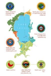 Picture of lake tahoe and logos of fire Protection Districts Fire Protection District Contact Info. The Contact Info listed is for requesting a defensible space consultation. North Lake Tahoe Fire 775-831-0351 ext. 8118 nltfpd.net, Tahoe Douglas Fire 775-588-3591 tahoefire.org, South Lake Tahoe Fire Fallen Leaf Fire and Lake Valley Fire 530-577-2447 lakevalleyfire.org, Meeks Bay Fire 530-525-7548 meeksbayfire.com, North Tahoe Fire 530-584-2322 ntfire.net