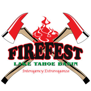 Illustration of two fire axes crossed making an "x" shape with flames in the middle. Text on image reads, "Firefest Lake Tahoe Basin Interagency Extravaganza."