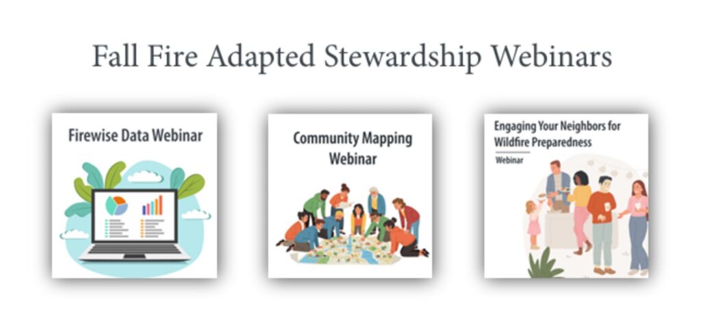 A webinar series put on by Living with Fire in Nevada and Tahoe. Image displays each webinar topic horizontally under the title of the webinar series.